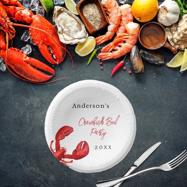 Lobster crawfish boil party red white paper plate (Creator Uploaded)