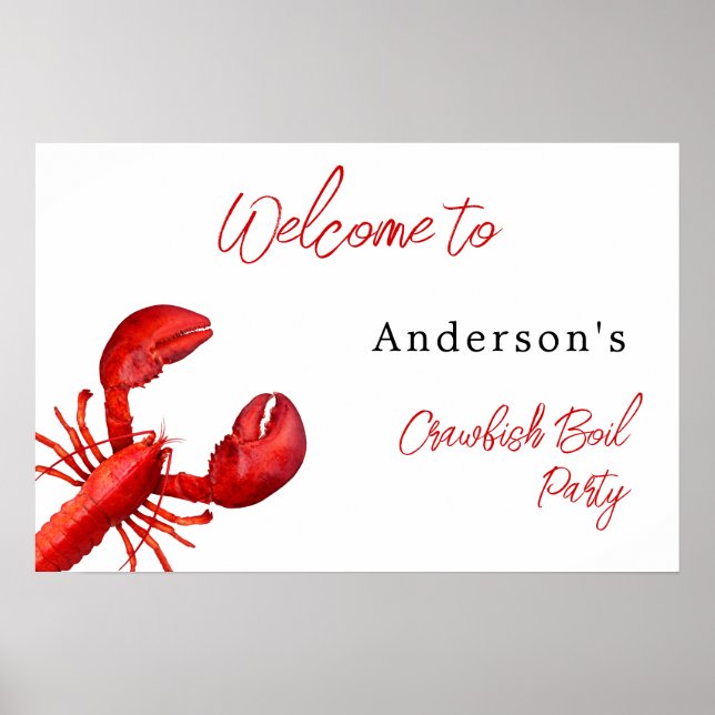Lobster crawfish boil party red white welcome poster (Front)