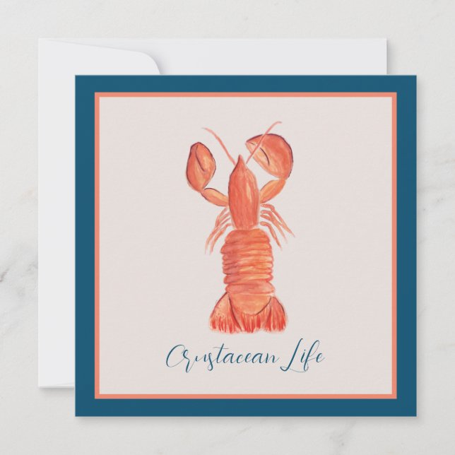 Lobster Crawfish Crustacean Watercolor Card (Front)