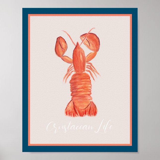 Lobster Crawfish Crustacean Watercolor  Earthy Poster (Front)