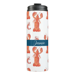 Lobster Crawfish Crustacean Watercolor Monogrammed Thermal Tumbler