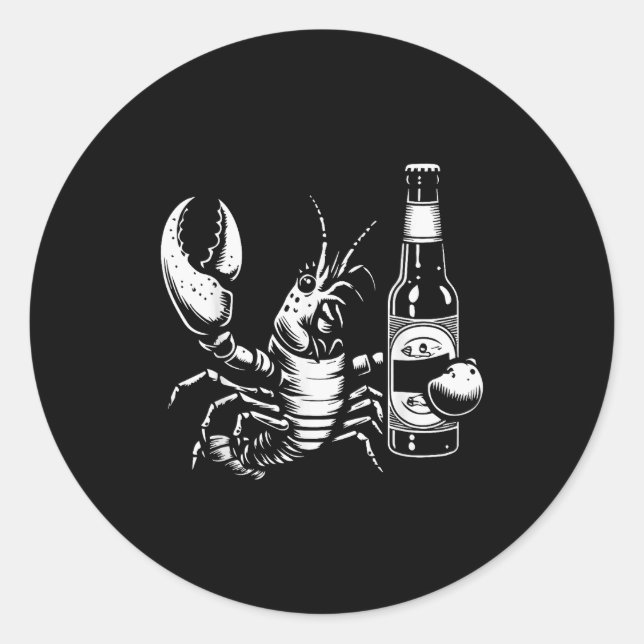 Lobster Crawfish Holding Beer Bottle Funny Crayfis Classic Round Sticker (Front)