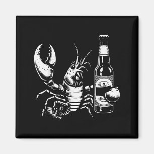 Lobster Crawfish Holding Beer Bottle Funny Crayfis Magnet