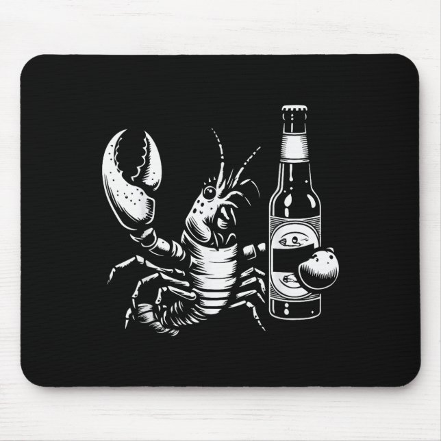 Lobster Crawfish Holding Beer Bottle Funny Crayfis Mouse Pad (Front)