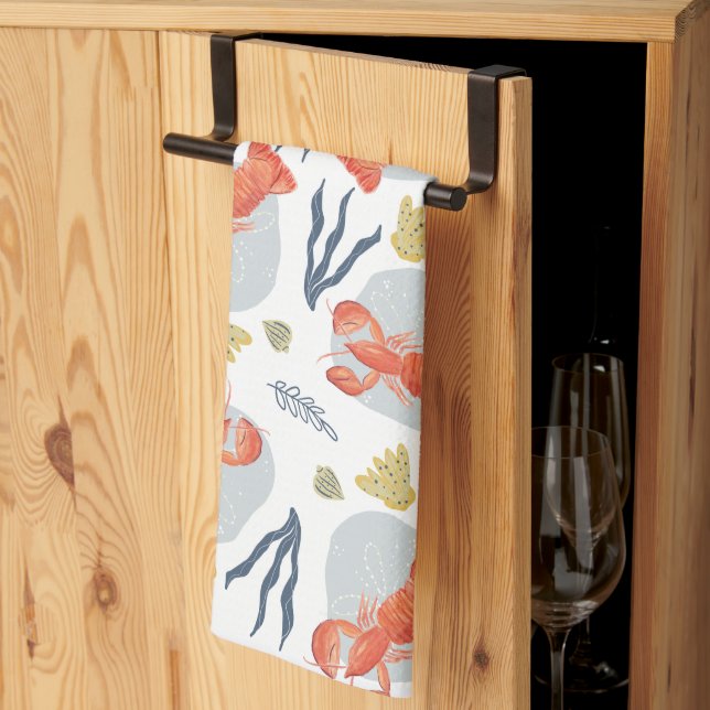 Lobster Crawfish Seafood Under Water Pattern Tea Towel (Thirds Fold)