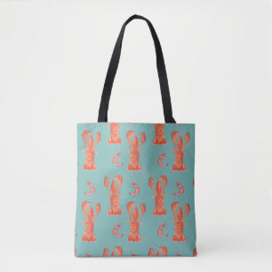 Lobster Crawfish Watercolor Hand Painted Pattern Tote Bag