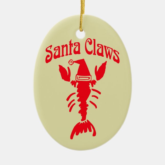 Lobster Crayfish Santa Claws, Edit Text Ceramic Ornament (Front)