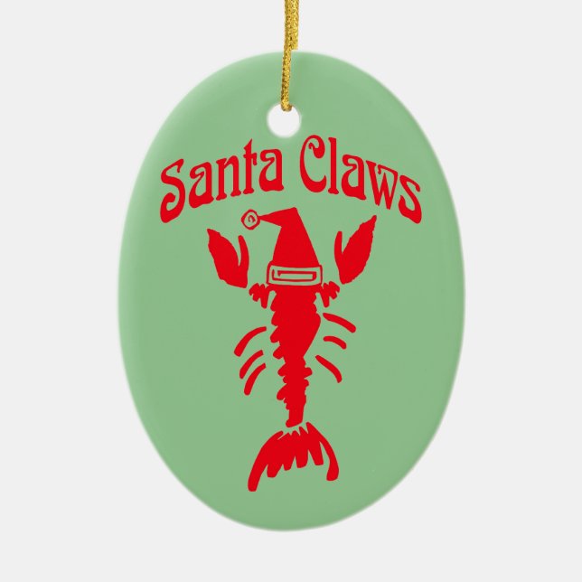 Lobster Crayfish Santa Claws, Edit Text Ceramic Tree Decoration (Front)