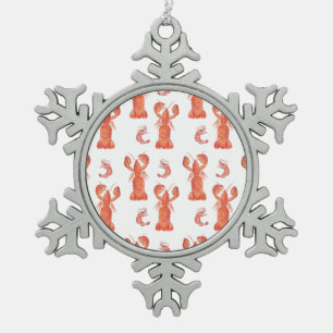 Lobster Crustacean Watercolor Painted Pattern   Snowflake Pewter Christmas Ornament
