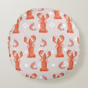 Lobster Crustacean Watercolor Snowflake Pattern  Round Cushion