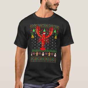 Lobster Fish Xmas Santa Hat Lobster Ugly Christm T-Shirt