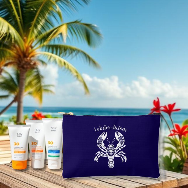 Lobster-Fisherman Core-Hawaiian-Blue Accessory Pouch (Lobster-Fisherman Core-Hawaiian-Tropical-Summer-Beach-small bag-sunblock bag-dark blue)
