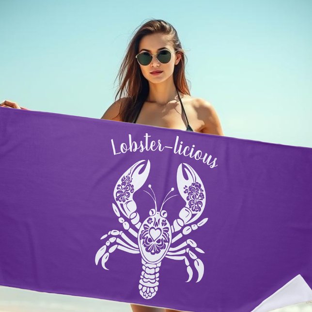 Lobster-Fisherman Core-Hawaiian-Tropical-Purple Beach Towel (Lobster-Fisherman Core-Hawaiian-Tropical-Summer-Beach Towel-Purple)