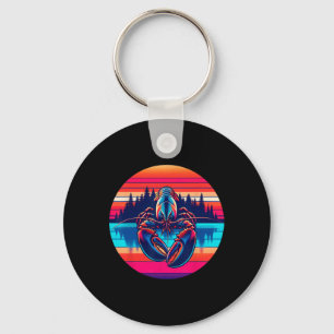 Lobster Fishing Sunset Retro Style Vintage 80s 70s Key Ring