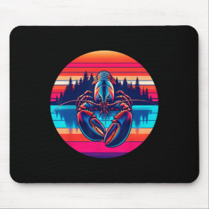 Lobster Fishing Sunset Retro Style Vintage 80s 70s Mouse Pad