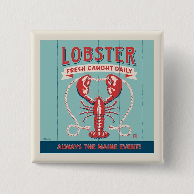 Lobster Fresh Caught Daily | Maine 15 Cm Square Badge (Front)