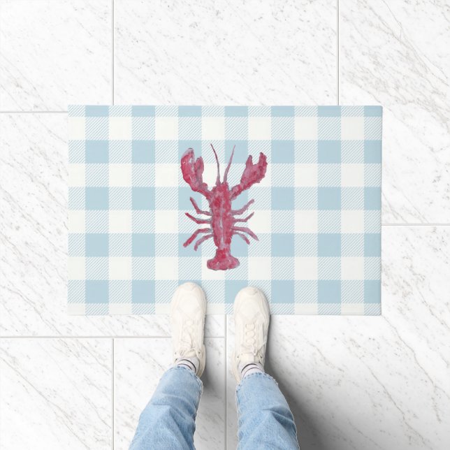 Lobster Gingham Buffalo Check Coastal Doormat (Indoor)