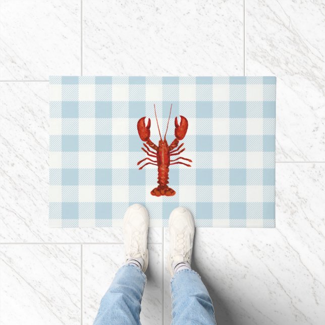Lobster Gingham Buffalo Check Coastal Doormat (Indoor)