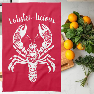 Lobster-Hawaiian-Fisherman Core-Cherry Red Tea Towel