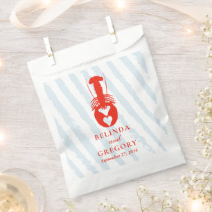 Lobster Heart Blue Stripes Nautical Beach Wedding Favour Bag