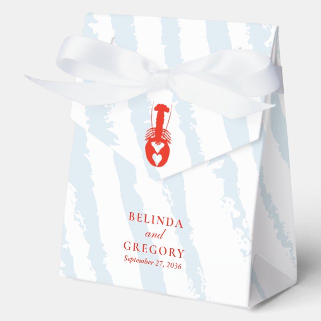 Lobster Heart Blue Stripes Nautical Beach Wedding Favour Box (Front)