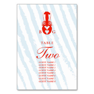 Lobster Heart Blue Stripes Nautical Beach Wedding Table Number