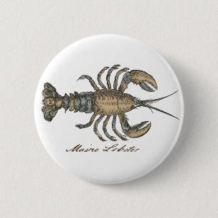 Lobster Illustration Antique Maine Seafood 6 Cm Round Badge