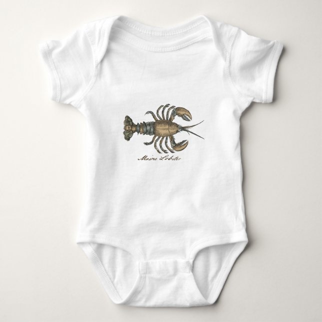 Lobster Illustration Antique Maine Seafood Baby Bodysuit (Front)
