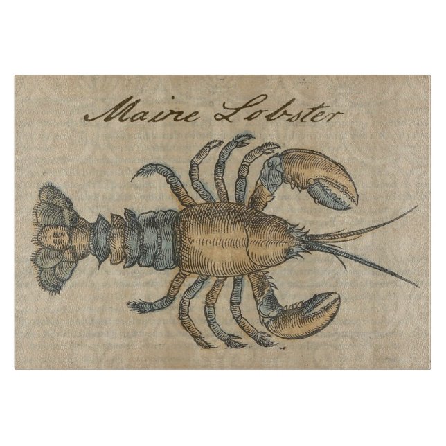 Lobster Illustration Antique Maine Seafood Cutting Board (Front)