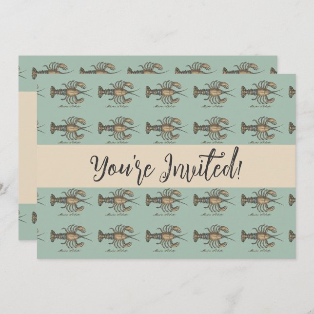 Lobster Illustration Antique Maine Seafood Invitation (Front/Back)