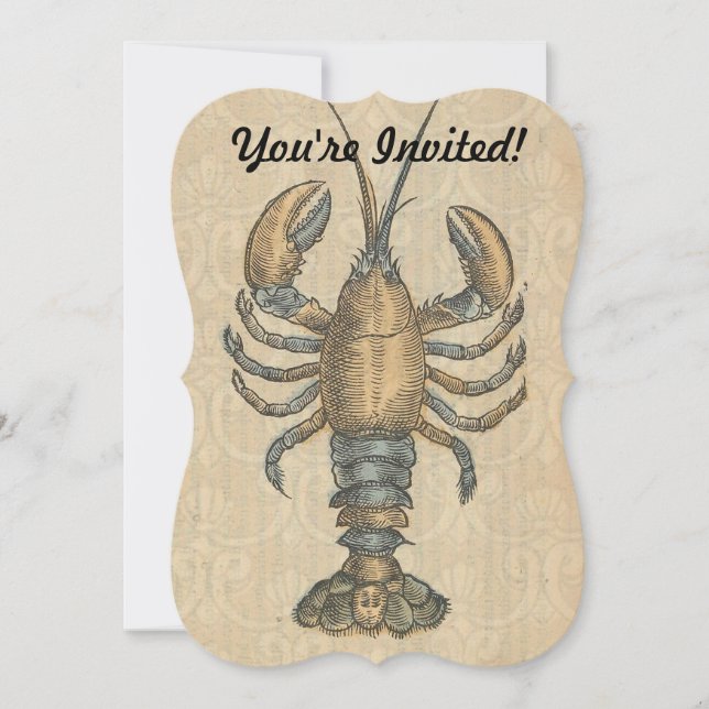 Lobster Illustration Antique Maine Seafood Invitation (Front)