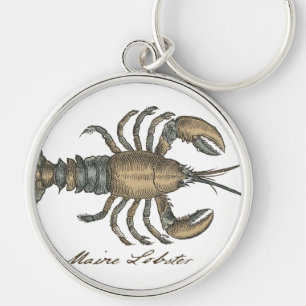 Lobster Illustration Antique Maine Seafood Key Ring