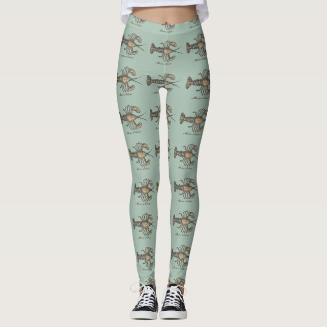 Lobster Illustration Antique Maine Seafood Leggings (Front)