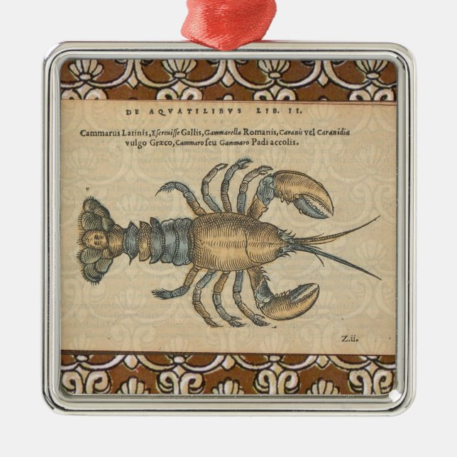 Lobster Illustration Antique Maine Seafood Metal Ornament (Front)