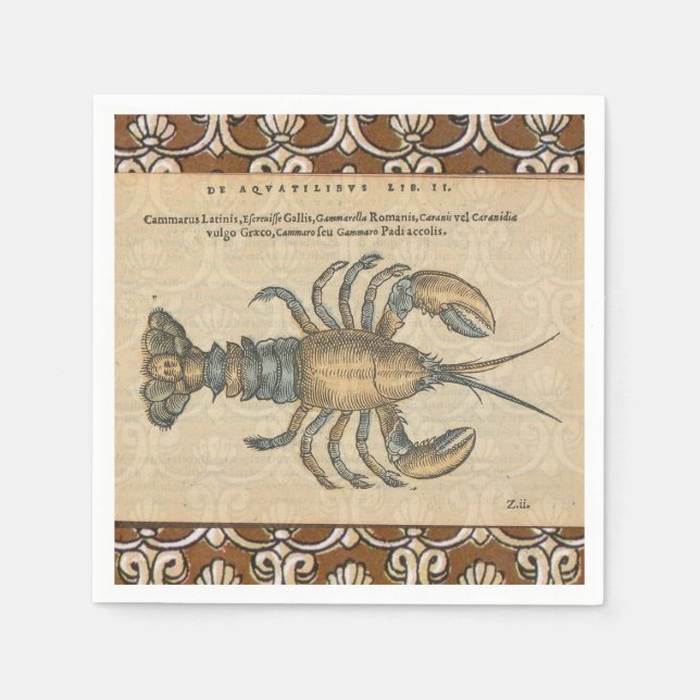 Lobster Illustration Antique Maine Seafood Napkin (Front)
