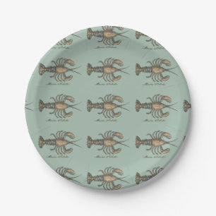 Lobster Illustration Antique Maine Seafood Paper Plate