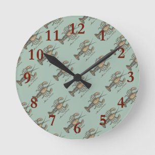 Lobster Illustration Antique Maine Seafood Round Clock