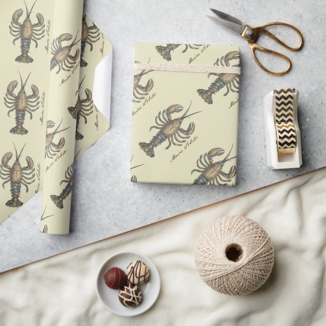 Lobster Illustration Antique Maine Seafood Wrapping Paper (Crafts)
