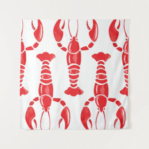Lobster Illustration: Watercolor Seamless Backgrou Tapestry