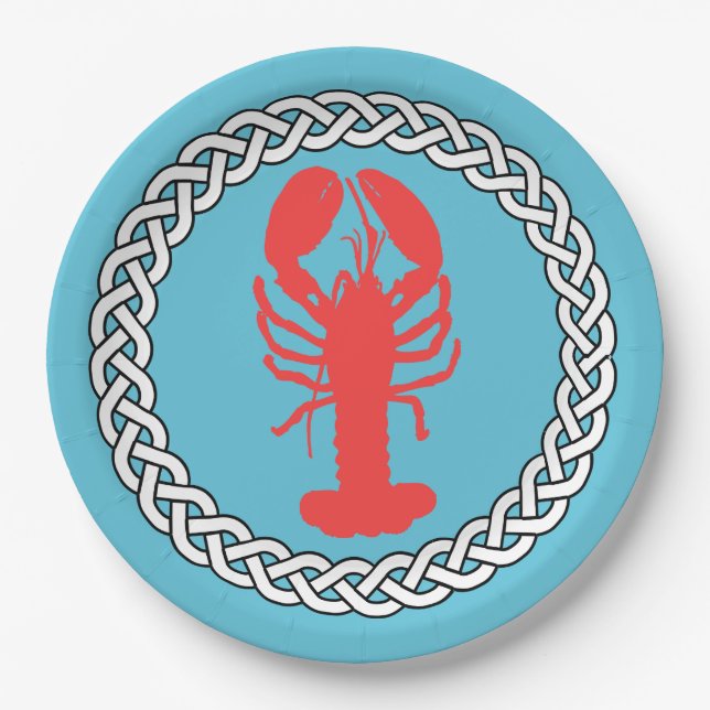 Lobster In A Rope Border Paper Plate (Front)
