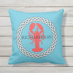 Lobster In A Rope Border Personalised Outdoor Cushion