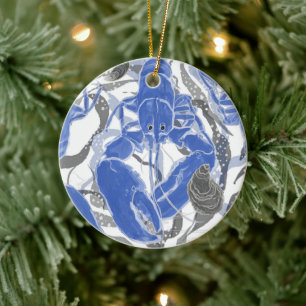 Lobster in Blue Throw Pillow Ceramic Ornament