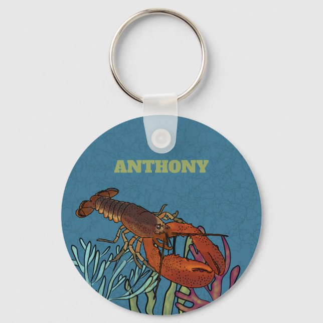 Lobster in the Blue Sea Personalised Key Ring (Front)
