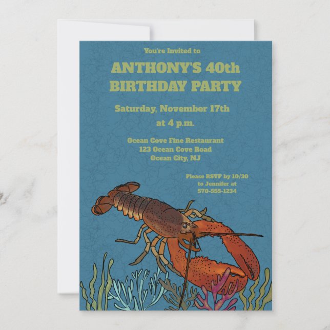 Lobster in the Sea Custom Birthday Party Invitation (Front)