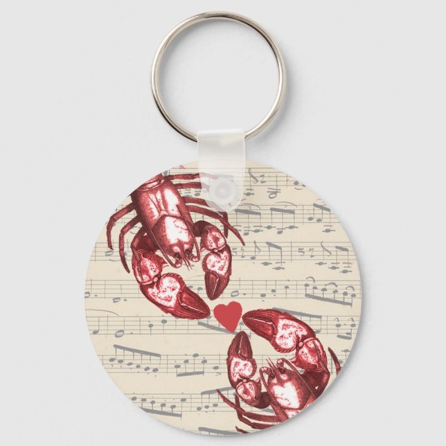 Lobster Love Musical notes with heart Key Ring (Front)