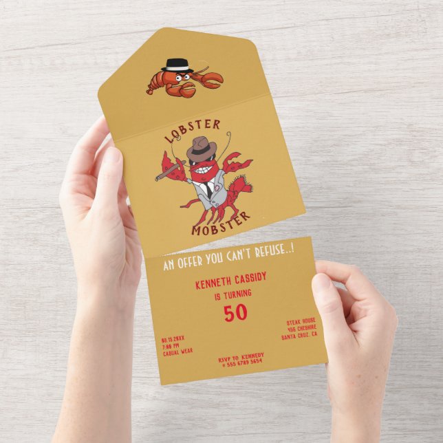 Lobster Mobster 🦞 Funny Cartoon Gangster All In One Invitation (Tearaway)