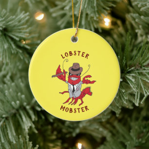 Lobster Mobster 🦞 Funny Cartoon Gangster Ceramic Ornament