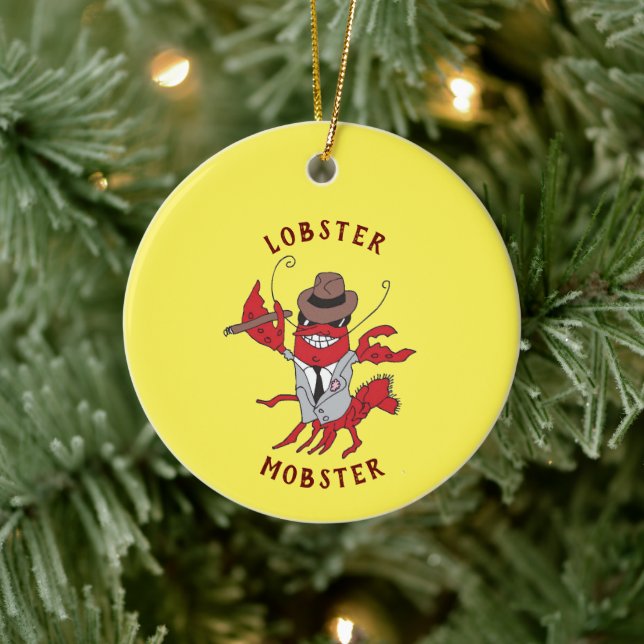 Lobster Mobster 🦞 Funny Cartoon Gangster Ceramic Ornament (Tree)