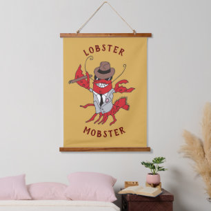 Lobster Mobster 🦞 Funny Cartoon Gangster Hanging Tapestry