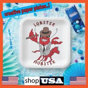 Lobster Mobster 🦞 Funny Cartoon Gangster Paper Plate